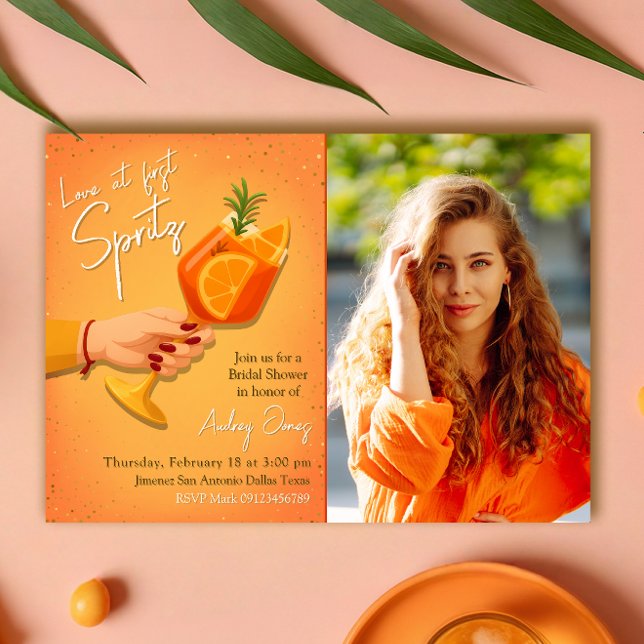 Convites Amor no First Spritz Chá de panela (Love at First Spritz Bridal Shower Invitation)