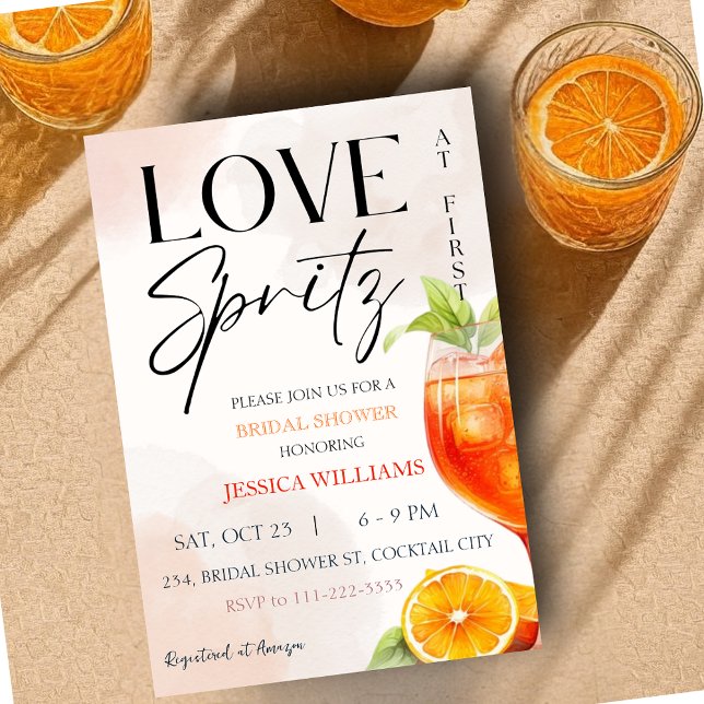 Convites Amor no First Spritz Chá de panela (Love at First Spritz Bridal Shower Invitation)