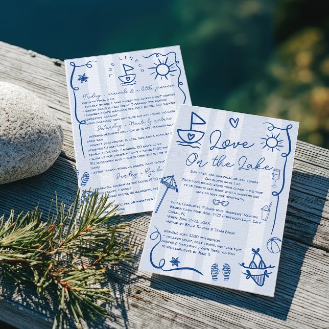 Convites Amor no lago Blue Bachelorette Weekend (Love on the Lake Blue Bachelorette Weekend Invitation)