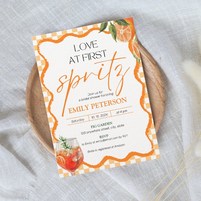 Convites Amor no Primeiro Chá de panela de Spritz Retro Wav (Love at first spritz bridal shower invitation)