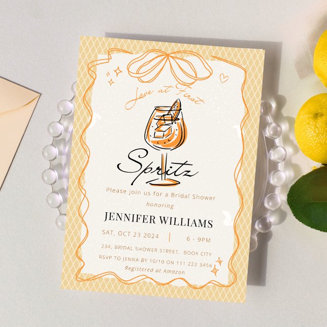 Convites Amor no Primeiro Chá de panela Desenhado da Mão Sp (Love at First Spritz Hand Drawn Bridal Shower Invitation)