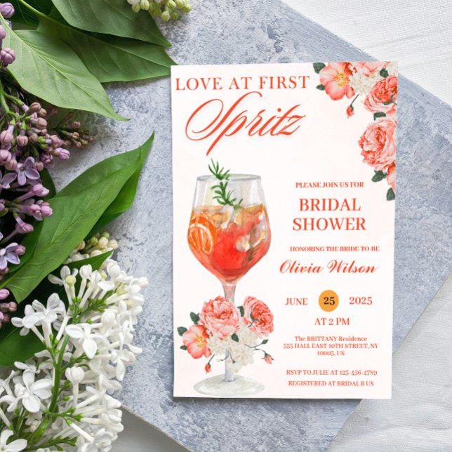 Convites Amor no Primeiro Chá de panela Floral de Cocktail  (love at first spritz bridal shower invitations cocktail drink citrus orange elegant bride citrus )
