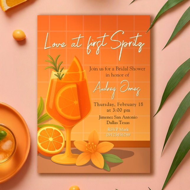 Convites Amor no primeiro Chá de panela Spritz (Love at first Spritz Bridal Shower Invitation)