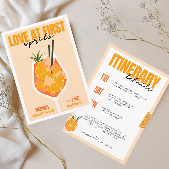 Convites Amor no primeiro Spritz Modern Bachelorette Weeken (Love at first spritz bachelorette weekend invitation)