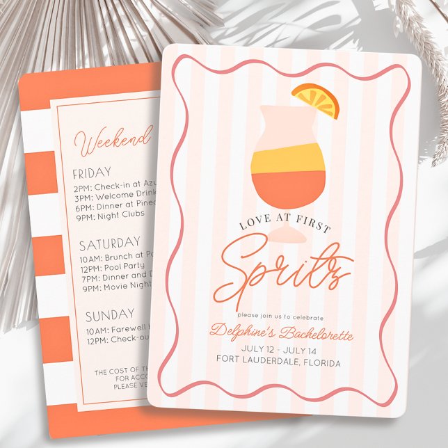 Convites Amor no Primeiro Spritz Stripe Bachelorette Weeken (Criador carregado)