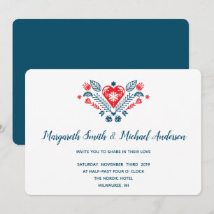 Convites Amor nórdico em vermelho e azul   Casamento