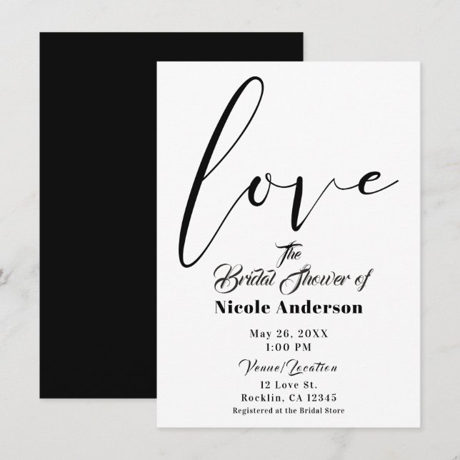 Convites Amor Preto e Branco Casamento Moderno Script (Frente/Verso)