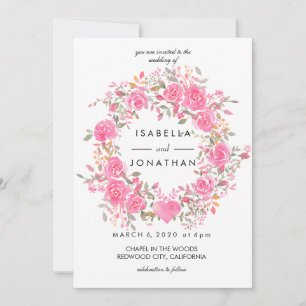Convites Amor Rosa Casamento de Wreath Rosa de Watercolor