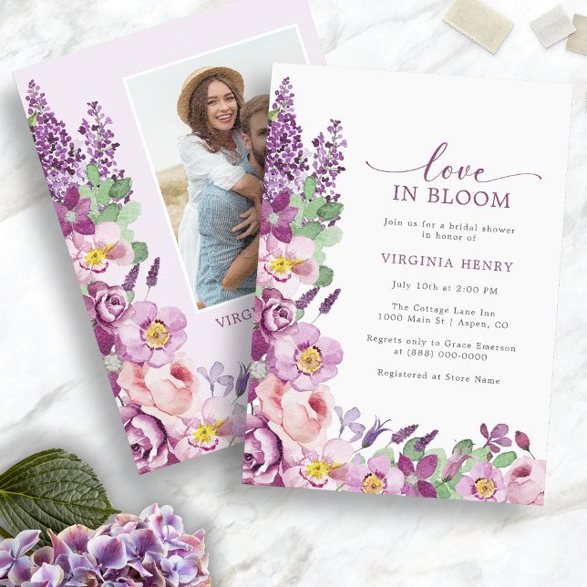 Convites Amor Roxo Em Chá de panela De Sangue (Purple Love In Bloom Bridal Shower Invitation
)