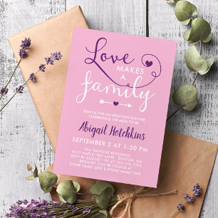 Convites Amor Roxo Rosa Faz Chá De Adoção Familiar