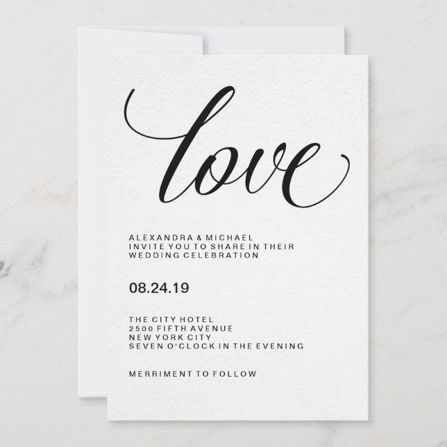 Convites Amor | Tipografia de Casamento em Papel de Aquarel (Frente)