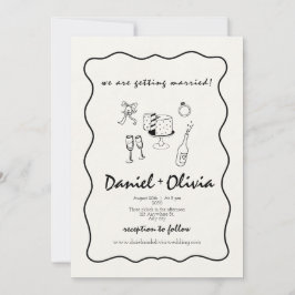 Convites Amor Whimsical: Black and White Illustrative Doodl