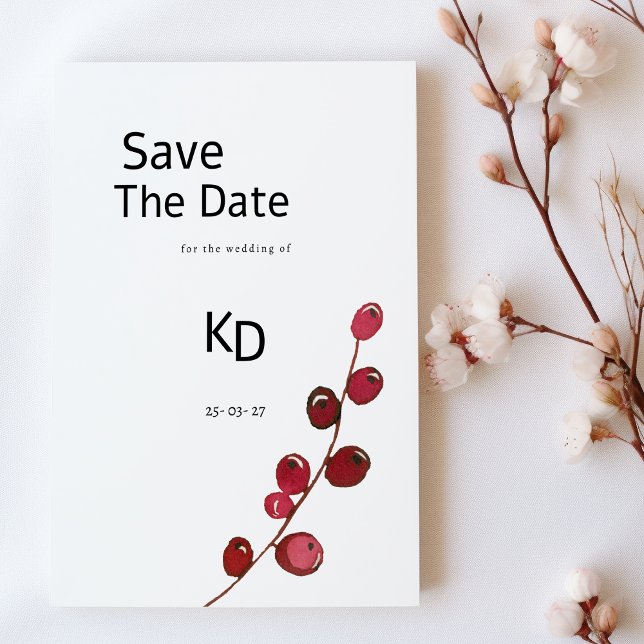 Convites Amoras de aquarela floral Salvar Data (Burgundy watercolor berries floral Save The Date)