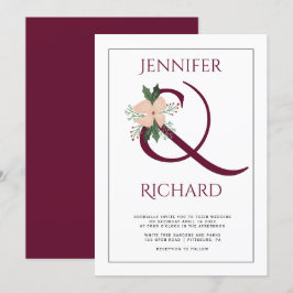 Convites Ampersand burgundy elegante e casamento floral ros