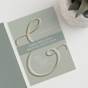 Convites Ampersand Dourada Sage Green Weditation