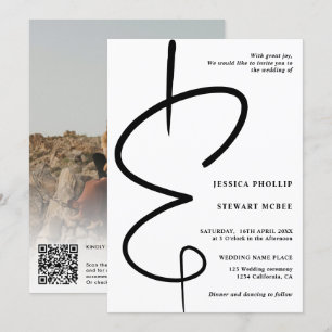 Convites Ampersand foto moderna caligrafia Qr code casament