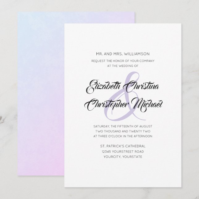 Convites Ampersand Lilac Simples Elegante (Frente/Verso)