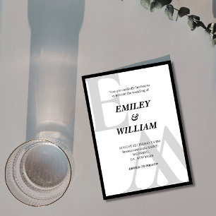 Convites ampersand Monograma casamento inicial preto e bran