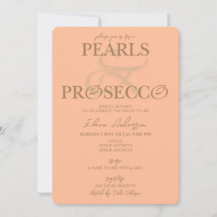Convites Ampersand Peach Fuzz Pearls Chá de panela Prosecco