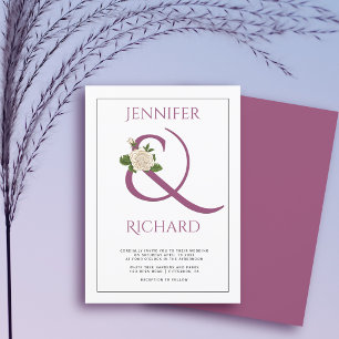 Convites Ampersand roxo do gabinete Elegante e rosa casamen