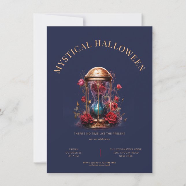 Convites ampulheta de ouro com rosas, simples e modernos (Frente)