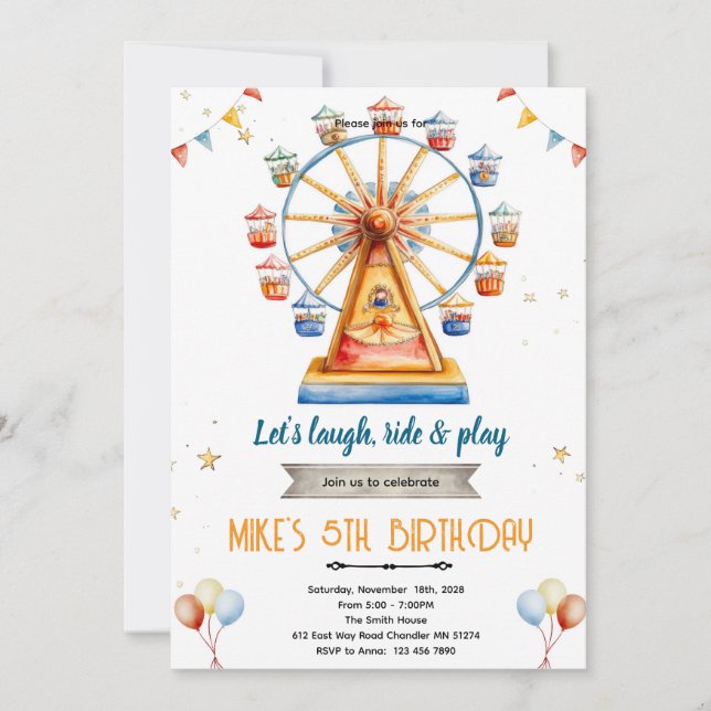 Convites Amusement Park Birthday Invitation  (Frente)