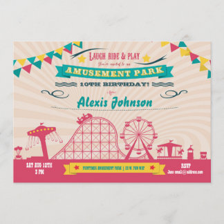 Convites Amusement Park Funfair Carnival Birthday Convide
