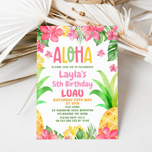 Convites Ananás Floral Rosa Aloha Luau Aloha Aniversário