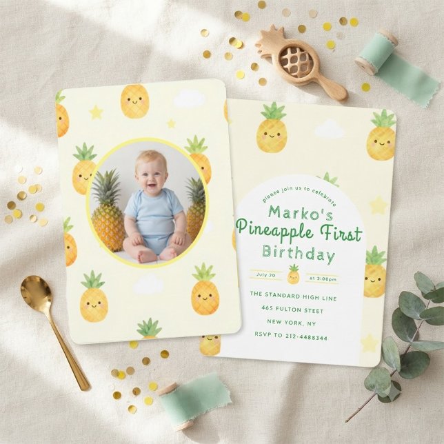 Convites Ananás Primeiro Aniversário FOTO de Fruta Fofa (Criador carregado)