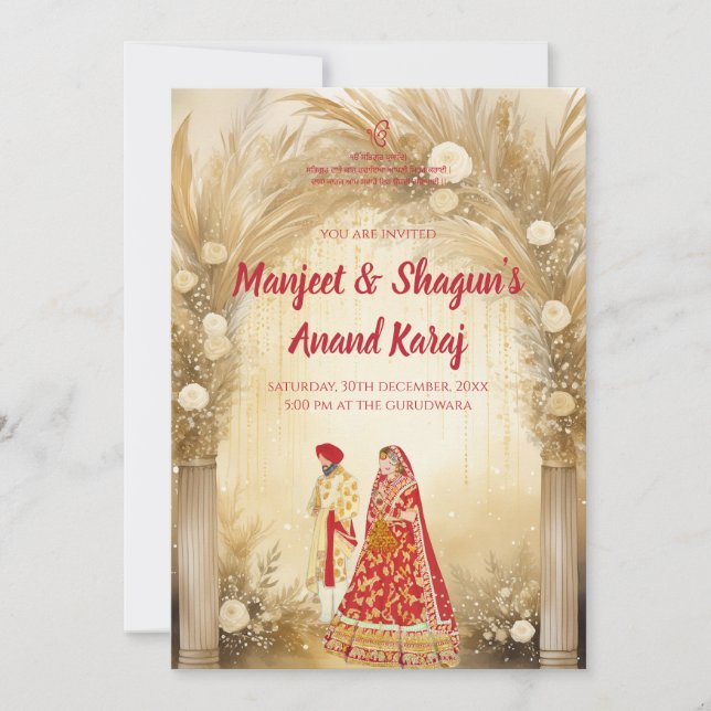 Convites Anand Karaj Cartões de casamento Sikh dig (Frente)