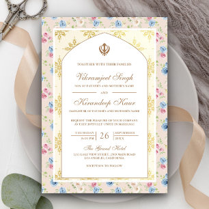 Convites Anand Karaj Punjabi Sikh Casamento Floral Pastel