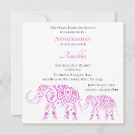Convites Anaprashan - Elefantes Rosa| Primeiro Arroz