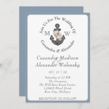 Anchor Floral Náutico Casamento Dusty Azul