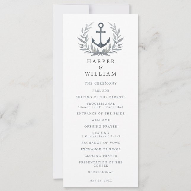 Convites Anchor Herald, programa de casamento (Frente)