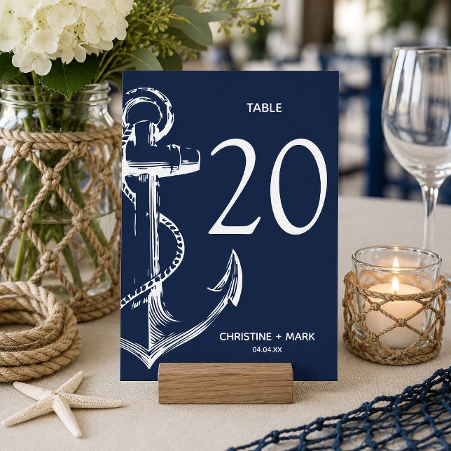 Convites Âncora de Esboço Náutico da Marinha (Nautical Anchor themed table number card that is customizable and perfect for your table decor.
)