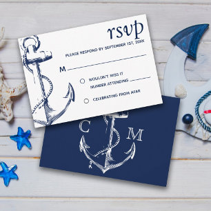 Convites Âncora de Esboço Náutico da Marinha RSVP