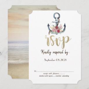 Convites Âncora de Flores de Aquarela Resposta de RSVP Náut