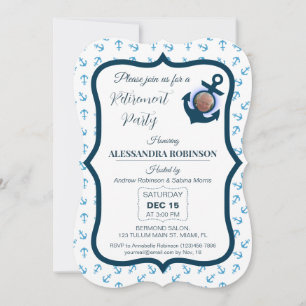 Convites Âncora de fotos náutica e Marinho tons azuis baixa