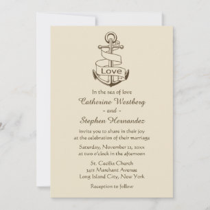 Convites Âncora de Navio Casamento Náutico Vintage Marrom B