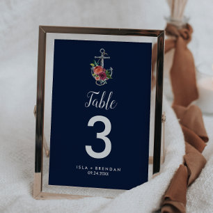 Convites Âncora Floral   Marinho outono 5x7" Número do quad