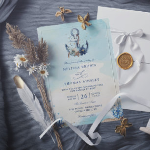 Convites Âncora Náutica Chic Praia Casamento Moderno Código