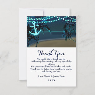 Convites Âncora & Palmeiras Praia Noite Casamento Obrigado