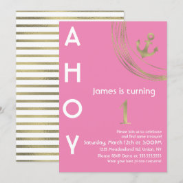 Convites Ancoragem Dourada Faux Pirata primeiro aniversario