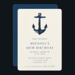 Convites Ancoragem Náutica Azul Marinho do aniversário de 4<br><div class="desc">Convite de Âncora Náutica Azul,  Marinho Elegante Moderno do Partido aniversário de 40 anos</div>