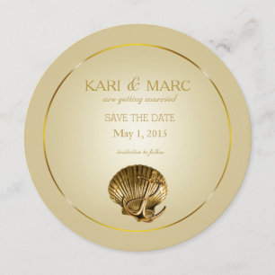 Convites Âncoras Conchas Marinhas Salve a Data   bege e dou