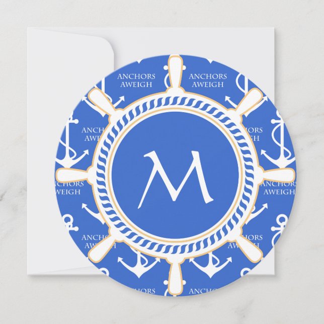 Convites Âncoras Pesam Tema de Navegação Padrão Costeiro (Frente)