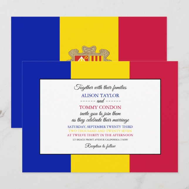 Convites Andorran Flag, Flag of Andorra Wedding (Frente/Verso)