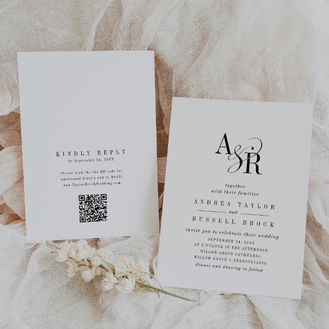 Convites ANDREA Código QR Clássico Elegante Chique Casament (ANDREA QR Code Classic Elegant Chic Unique Wedding Invitation)
