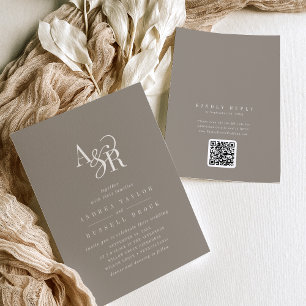 Convites ANDREA Taupe Código QR Clássico Casamento Elegante