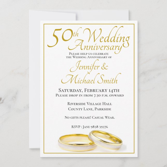 Convites Anéis de 50º Aniversário de Casamento (Frente)